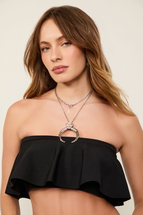 Top De Tricot Com Babado Preto Velvet - M