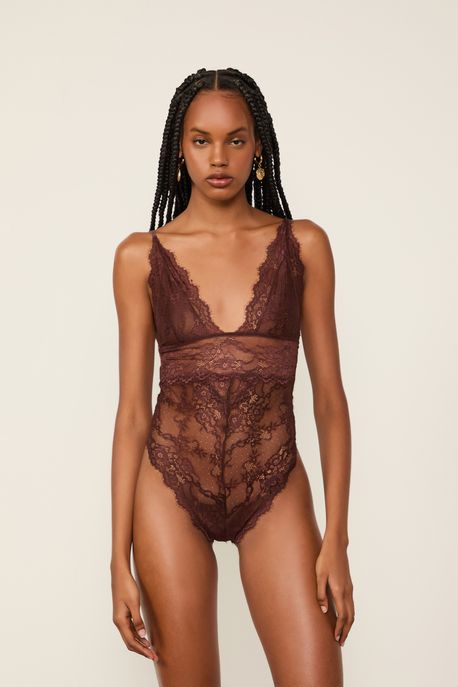 Body Intimates De Renda Marrom Marrom Dries - PP
