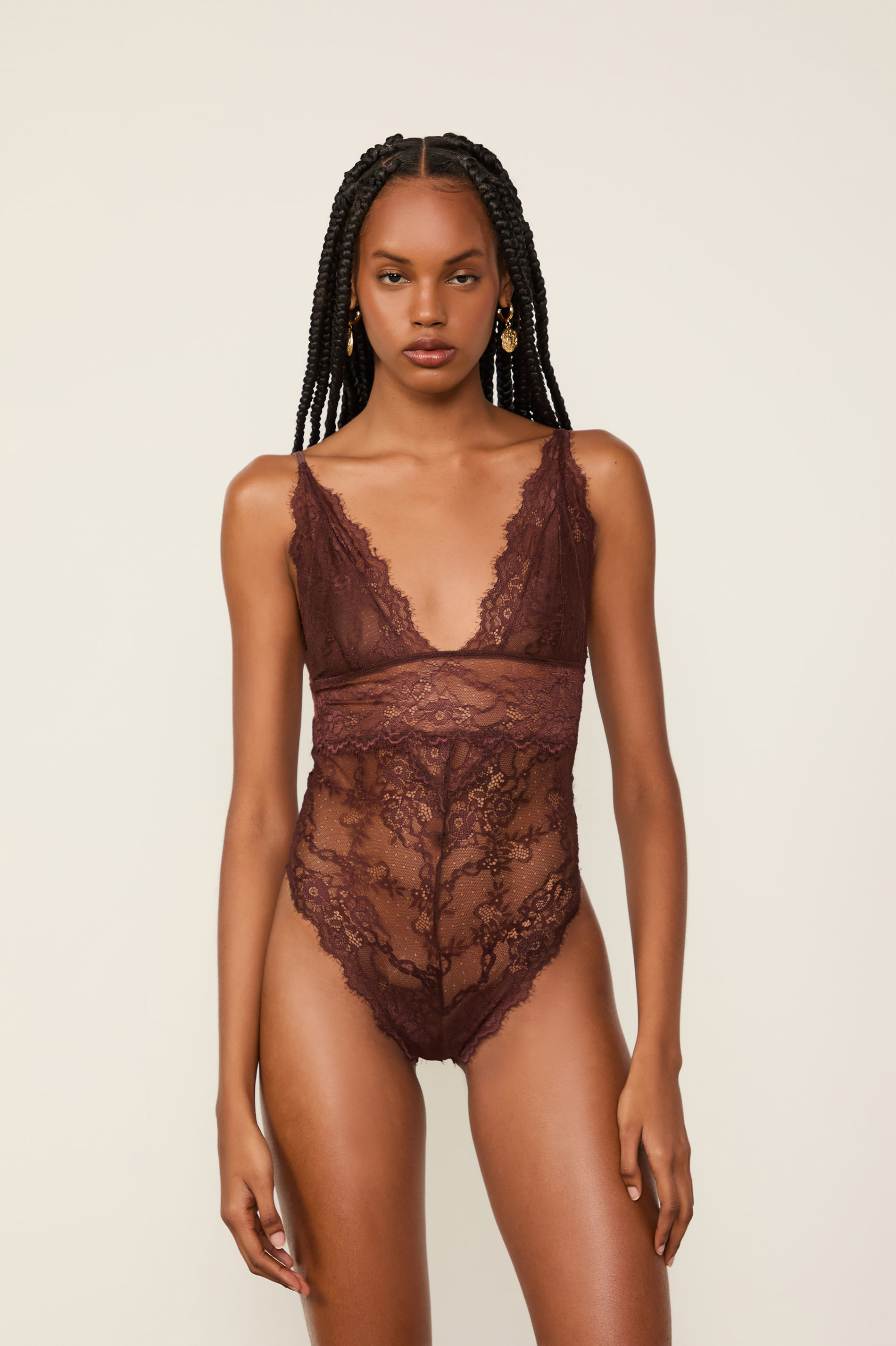Body Intimates De Renda Marrom - Marrom Dries - P
