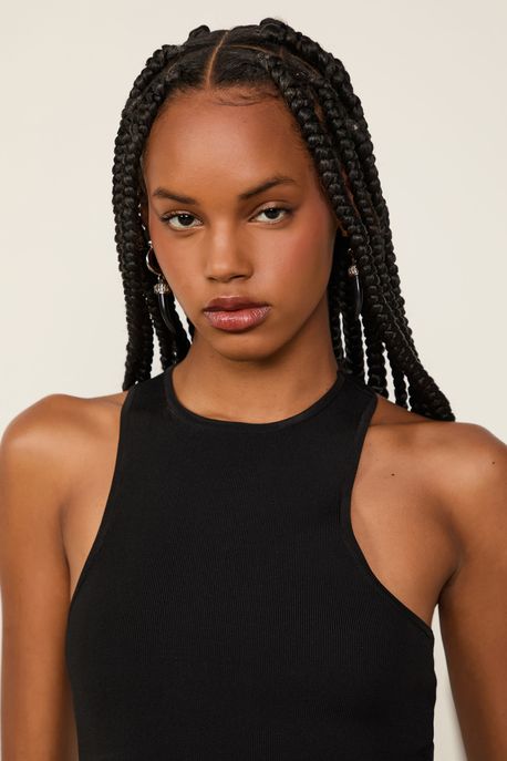 Regata De Tricot Com Decote Costas Assimétrico Preto - GG