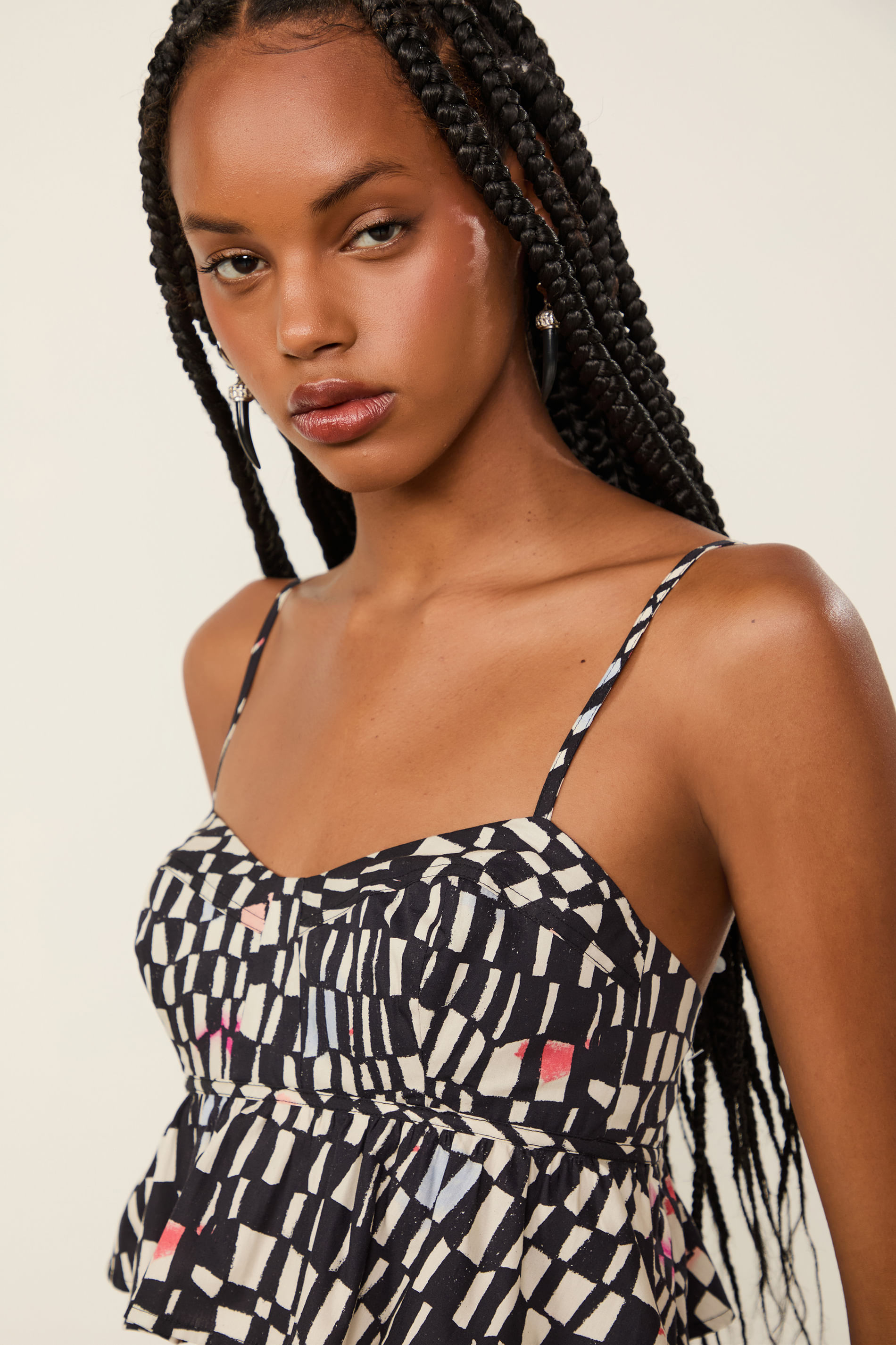 Topinho De Algodão Peplum Estampado