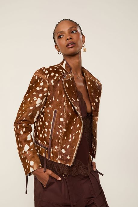 Jaqueta De Couro Estampa Cervo Fig Cervo Color - 42