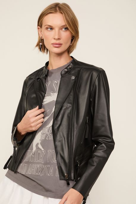 Jaqueta De Couro Motor Clássica Preto - 34