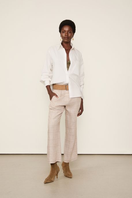 Calça De Linho Xadrez Xadrez Bege - 36