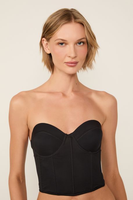 Corselet Estruturado De Tule Preto - G