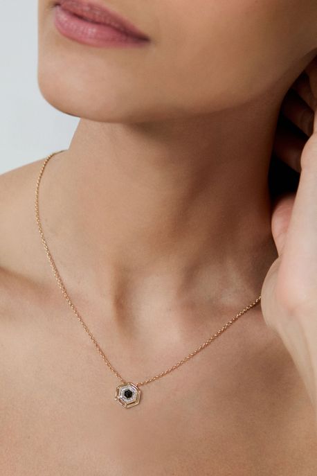 Colar Velvet Ouro Amarelo Com Diamante / Quartzo Negro - U