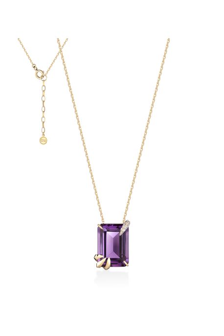 Colar Claw Ouro Amarelo Com Ametista / Diamante - U