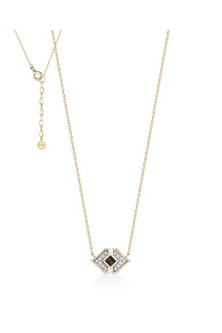 Colar Flapper Ouro Amarelo Com Diamante / Quartzo Negro - U