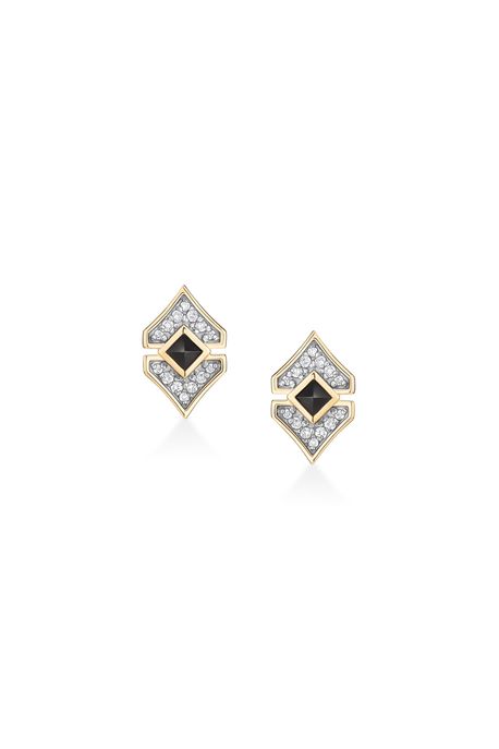 Brinco Flapper Ouro Amarelo Com Diamante / Quartzo Negro - U