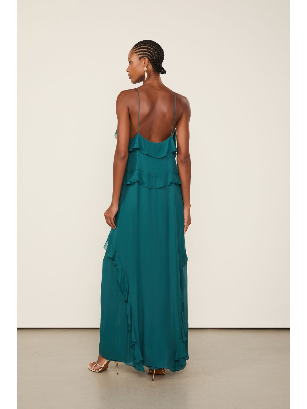 Animale — Vestido Alcinha De Georgette Longo Azul Atlântico Com Babados