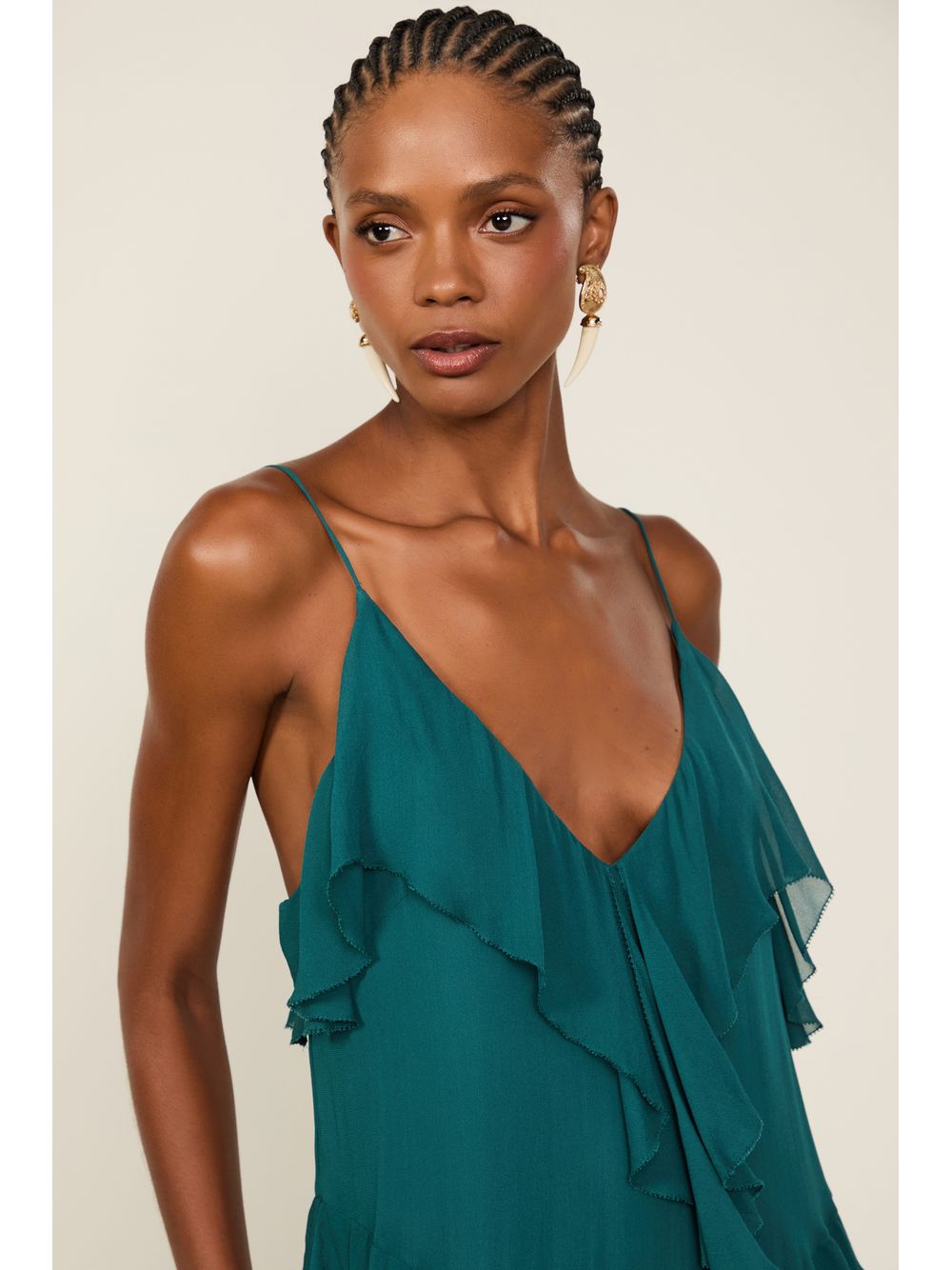 Animale — Vestido Alcinha De Georgette Longo Azul Atlântico Com Babados
