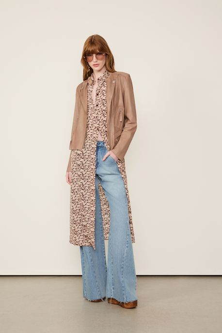 Jaqueta De Couro Motor Mini Serpente Marrom Tassel - 42