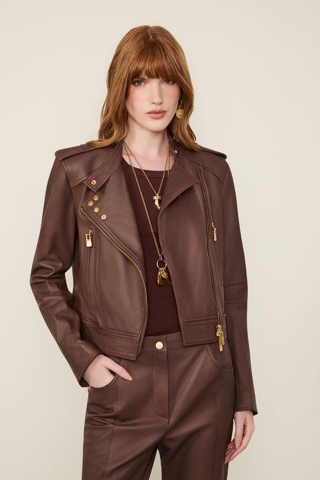 Jaqueta De Couro Perfecto Botoes Marrom Dries - 42