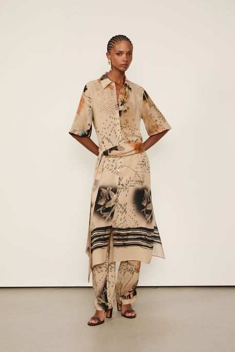 Chemise Midi Estampada Carta Color - 34