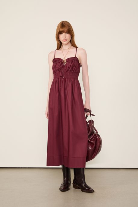 Vestido De Algodão Corpo Franzido Vermelho Wing - 40