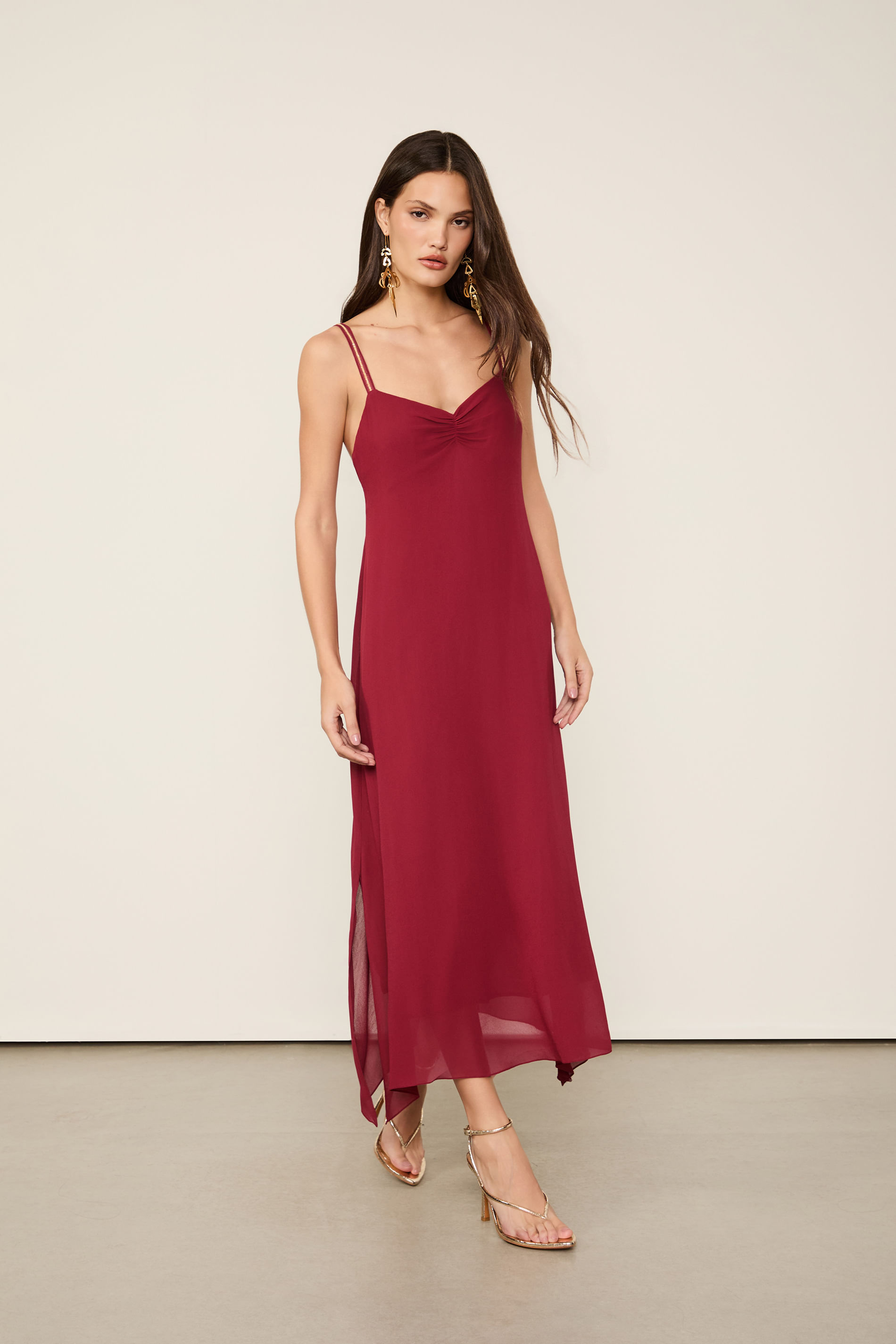 Slip Dress De Georgette Vermelho Wing Alça Com Detalhe