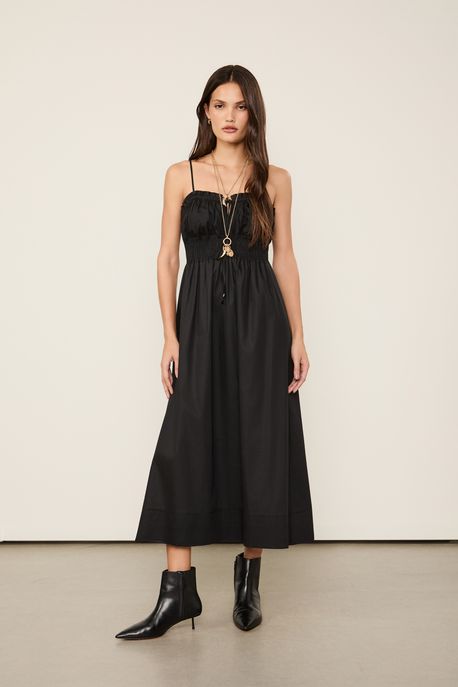 Vestido De Algodão Corpo Franzido Preto - 36