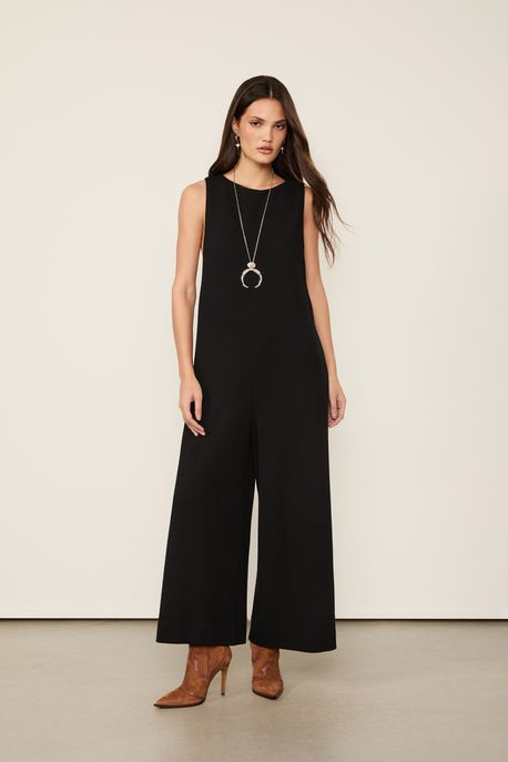 Macacão De Malha Amplo Preto Preto - M