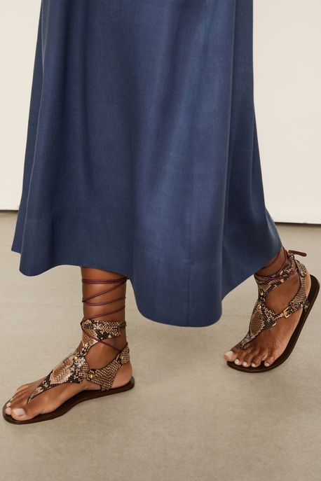 Rasteira De Couro Ankle Snake Marrom Snake - 35