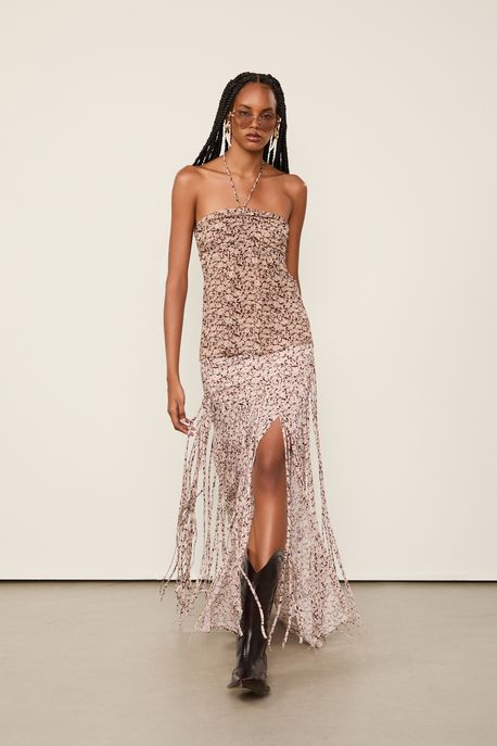 Saia De Georgette Longa Estampa Liberty Chelsea Detalhe Em Franjas Est Liberty Chelsea Color - 34