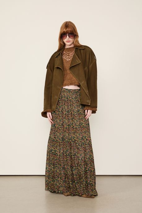 Saia De Georgette Longa Estampada Est Fig Fly Atlantico - 42