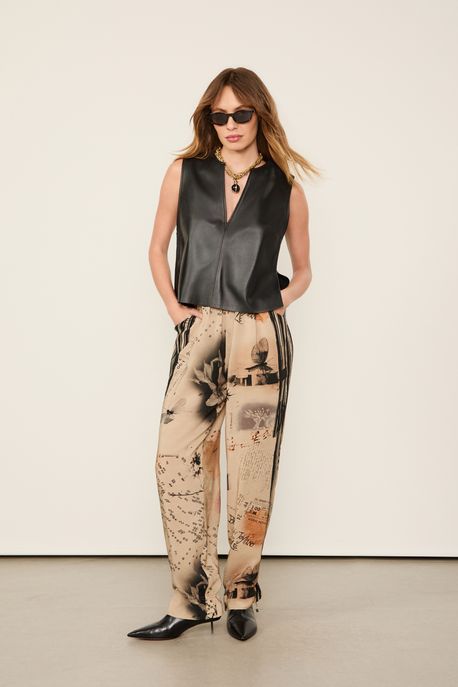 Calça Com Stopper Estampada Est Bar Fig Carta Duplo Color - 40