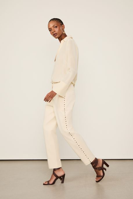 Calça Skinny Detalhe Rebites Nas Laterais Off White - 40