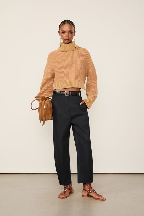 Calça Detalhe Botões Na Barra Preta Preto - 34