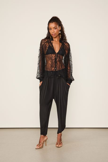 Calça Jersey Franzida Preto - M