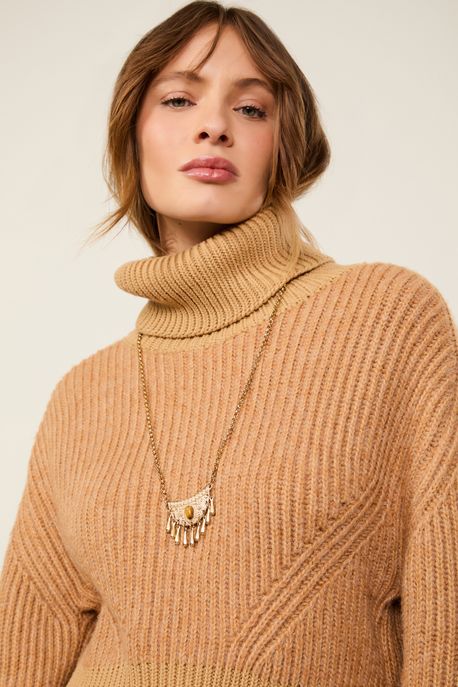 Colar Longo Boho Arrabesco Dourado Ouro Morg - U