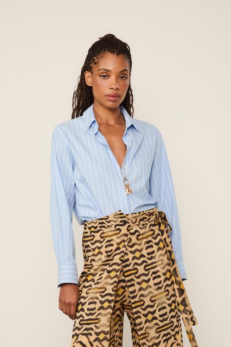 Camisa De Tricoline Riscas Amplas Azul - M