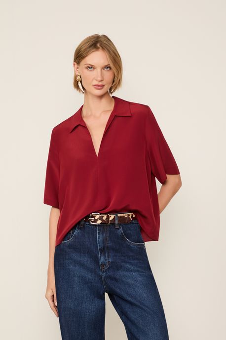 Camisa Polo De Seda Vermelho Wing Manga Curta Vermelho Wing - 42