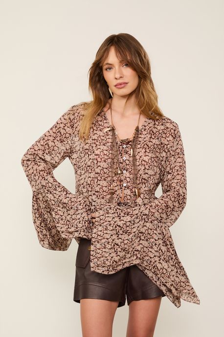 Camisa De Georgette Punho Duplo Estampada Abotoamento Frontal Est Liberty Chelsea Color - 42