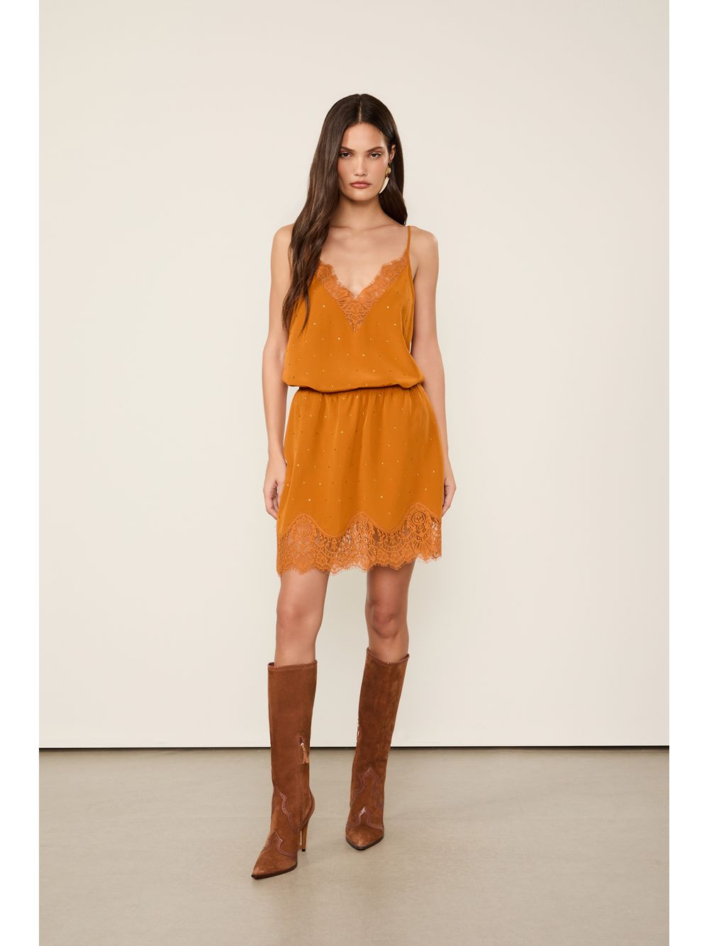 Animale — Top De Seda Laranja Veludo Com Strass e Renda