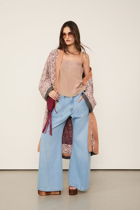 Regata De Alcinha De Seda Marrom Tassel Decote Reto Marrom Tassel - 40