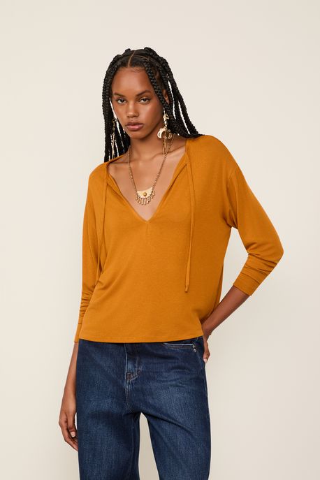 Blusa De Malha Com Amarração Laranja Veludo Laranja Veludo - PP