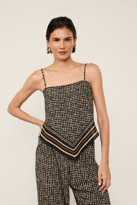Top Reto Estampado Est Pied De Poule Preto - 36