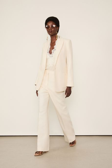 Blazer De Algodão Com Linho Reto Detalhe Bolsos Oversized Bege Bege Tofu - 44