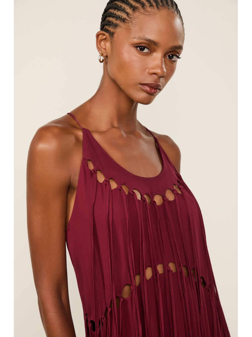 Animale — Vestido Alcinha De Georgette Longo Vermelho Wing Detalhes Em Rolotê