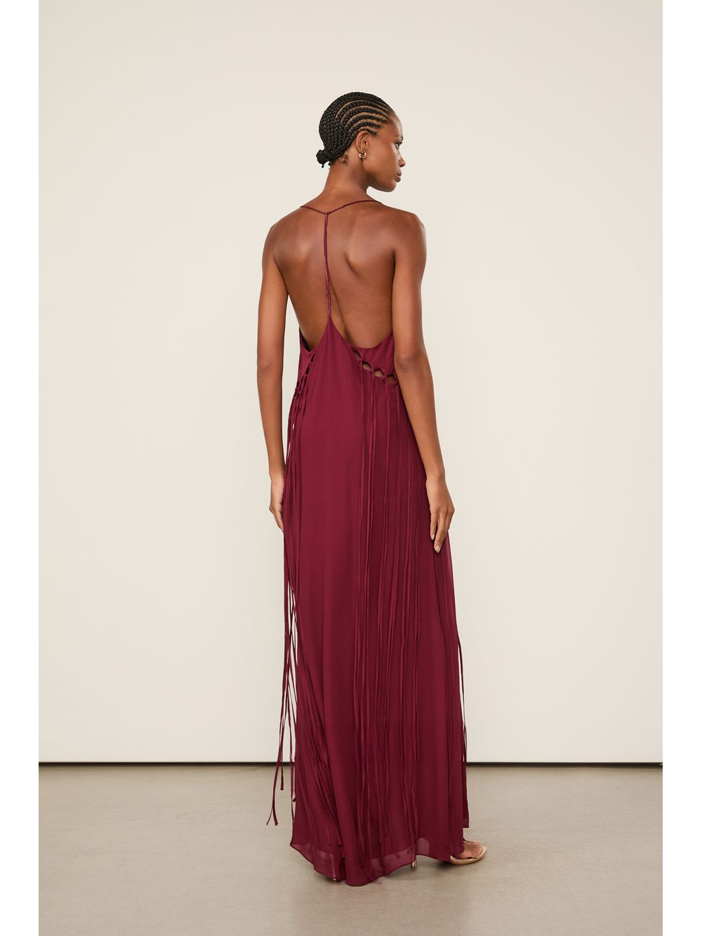 Animale — Vestido Alcinha De Georgette Longo Vermelho Wing Detalhes Em Rolotê