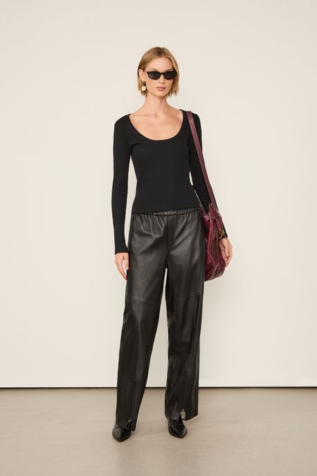 Blusa De Malha Rib Manga Longa Preto - G