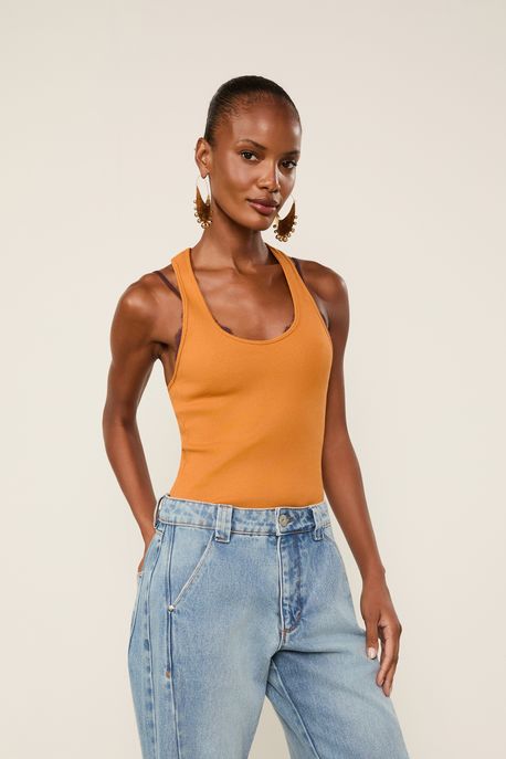 Reagata De Rib Com Decote Nadador Color Laranja Veludo - GG