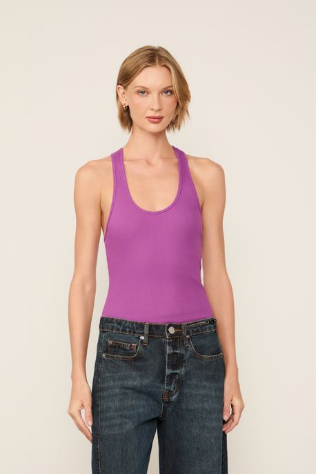 Reagata De Rib Com Decote Nadador Color Roxo Paisley - M