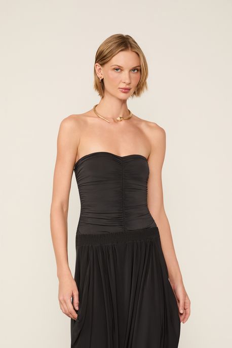 Body Jersey Sem Alça Franzido Preto - GG