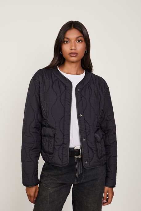 Jaqueta De Nylon Matelasse Detalhe Preto - P