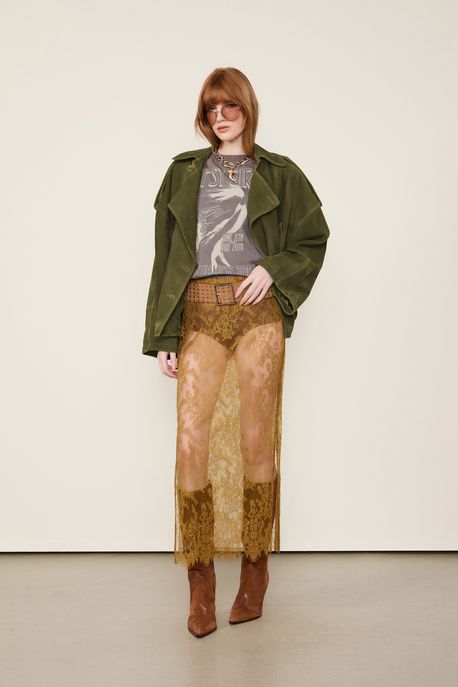 Jaqueta De Chamois Ampla Barra Eslastico Verde Marche - 42