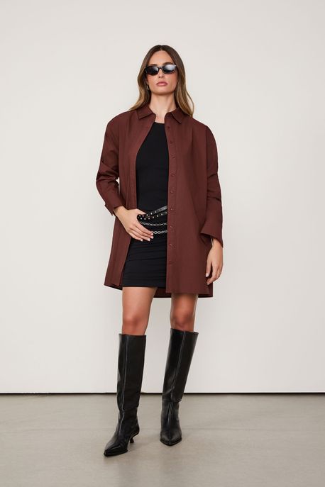 Chemise De Tricoline Curto Marrom Cappuccino - P