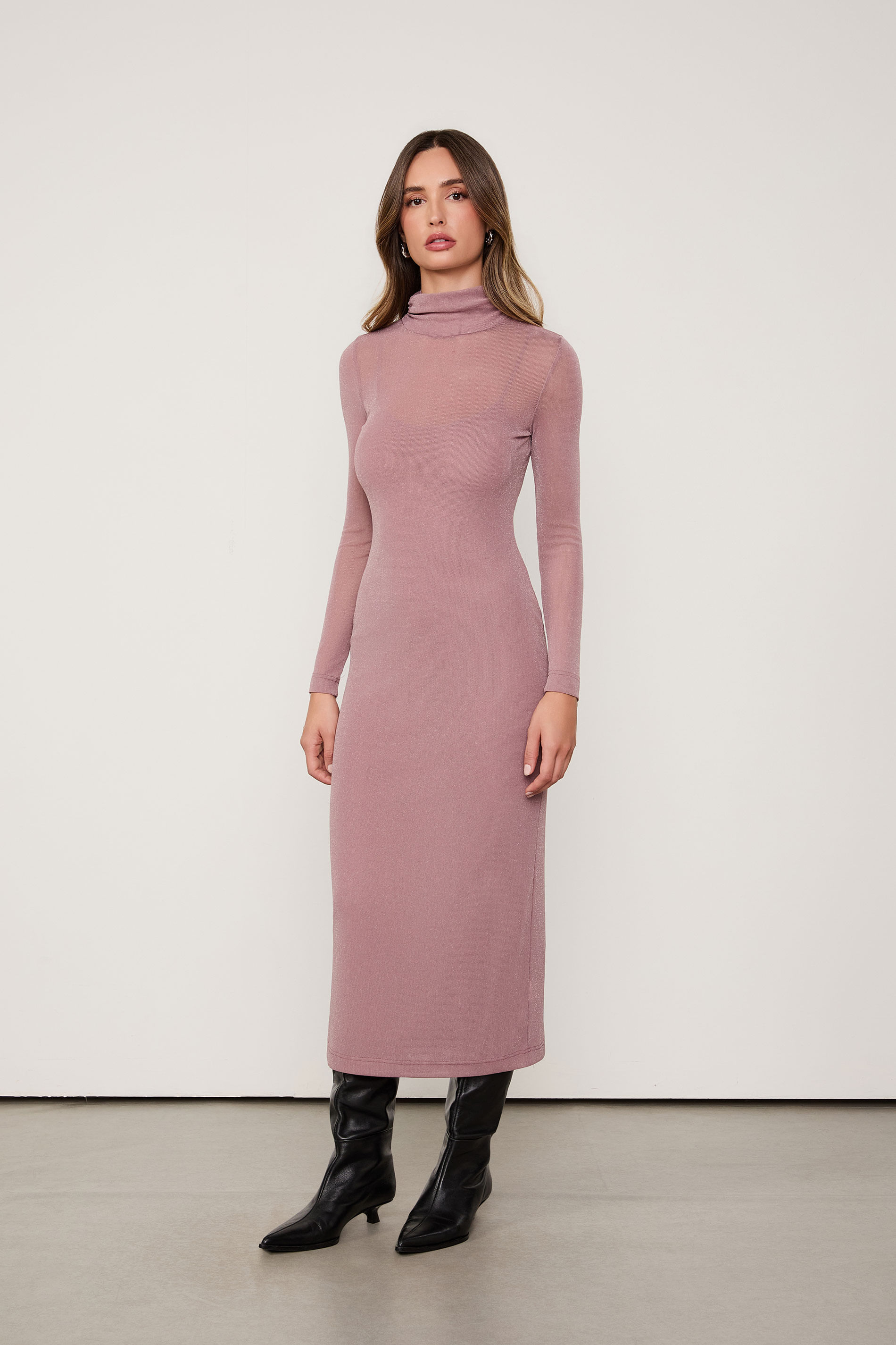 Vestido De Tule Midi Com Glitter
