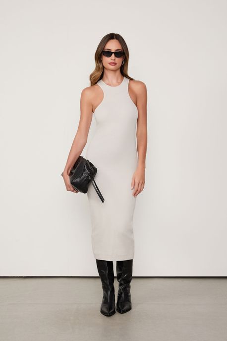 Vestido De Malha Halter Cinza Lua - G