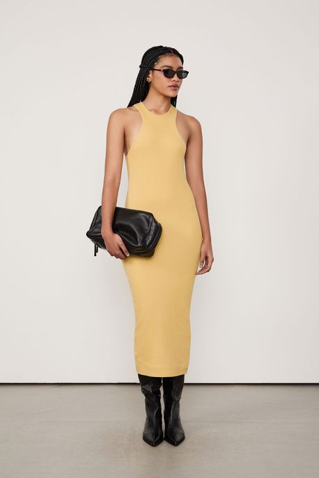 Vestido De Malha Halter Amarelo Jojoba - M